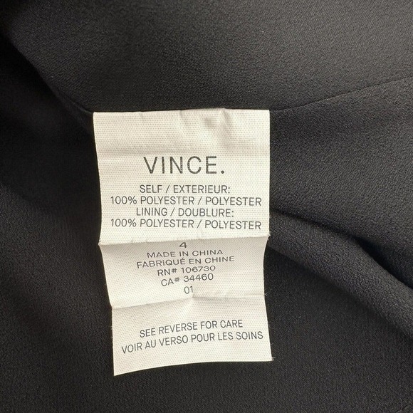 Vince Black Shift Dress Size 4 Cap Sleeve V-Neck Embroidered Pleated Front - Picture 10 of 16